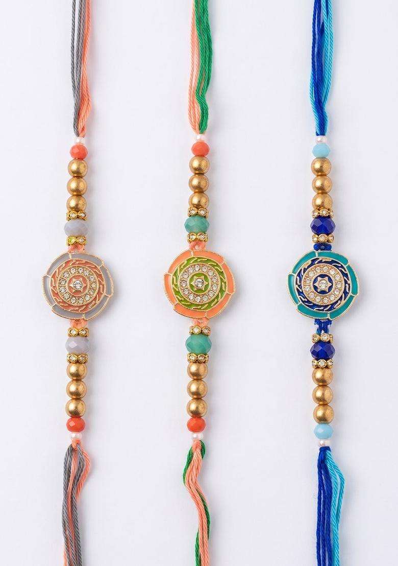 Multicolor Thread Rakhi Set Of 3 - Indya