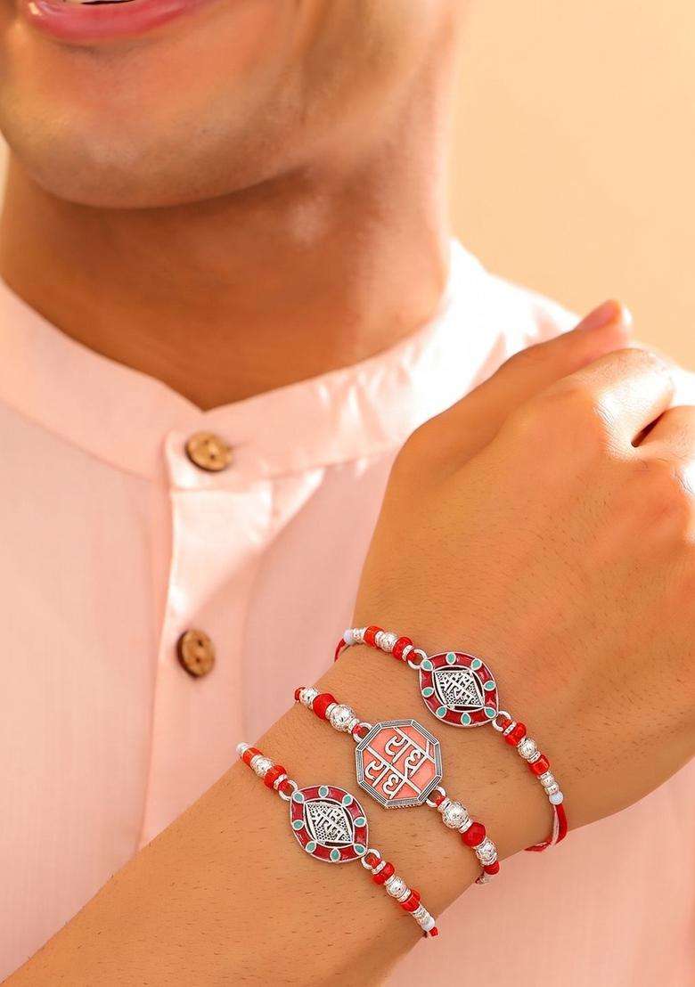 Red Thread Rakhi Set Of 3 - Indya