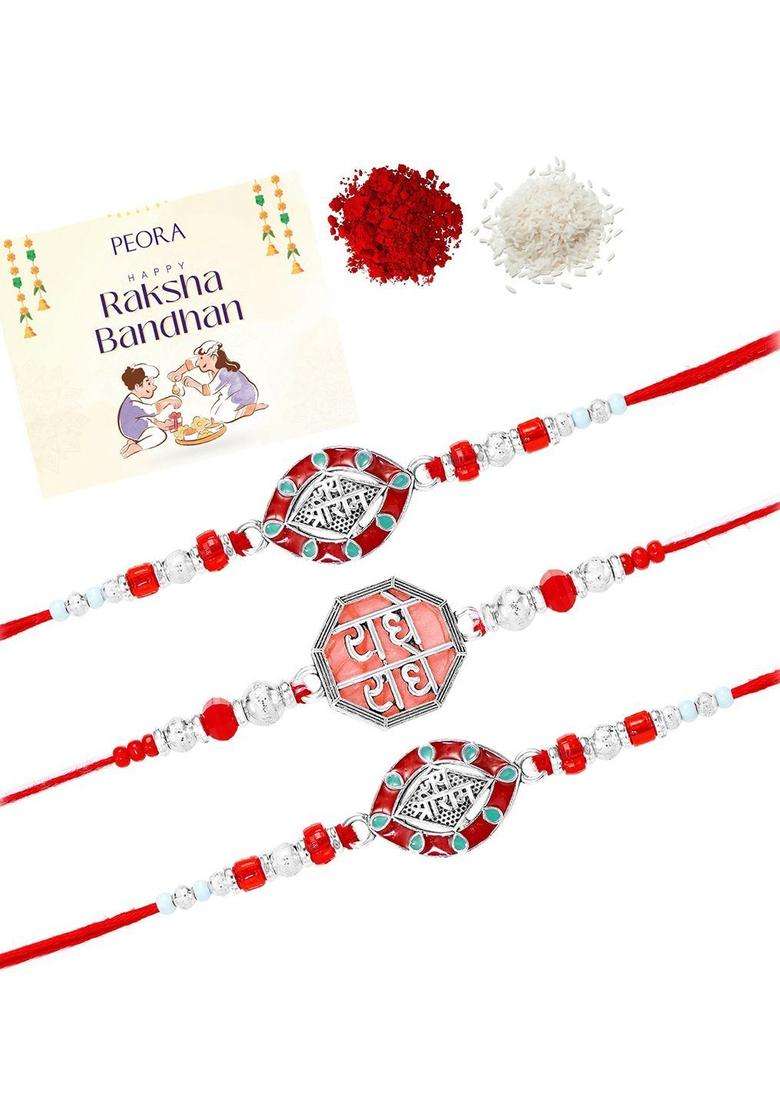 Red Thread Rakhi Set Of 3 - Indya