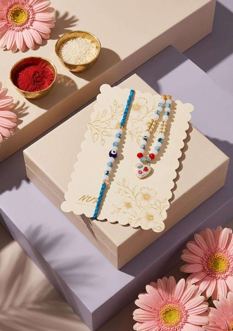 Multicolor Evil Eye Rakhi Set Of 2 - Indya