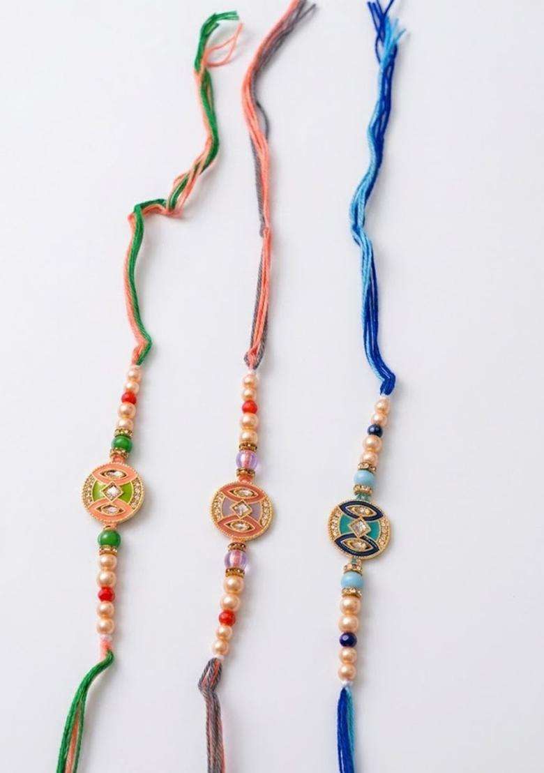 Multicolor Thread Rakhi Set Of 3 - Indya