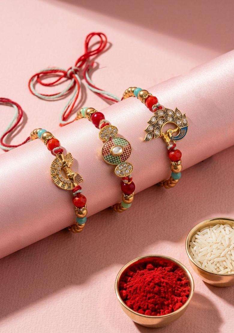 Multicolor Thread Rakhi Set Of 3 - Indya