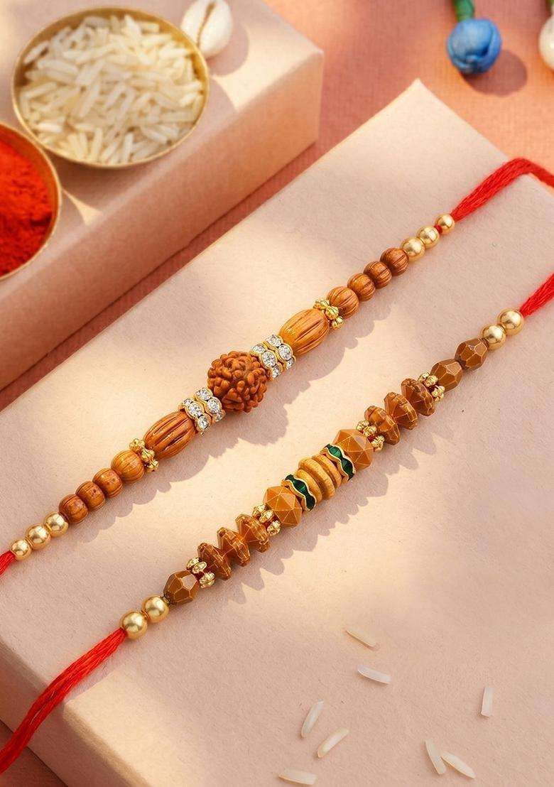 Red Rudraksha Rakhi Set Of 2 - Indya