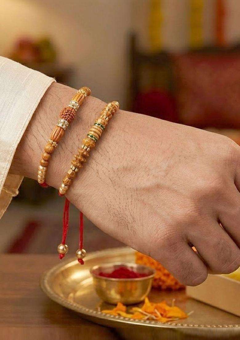Red Rudraksha Rakhi Set Of 2 - Indya