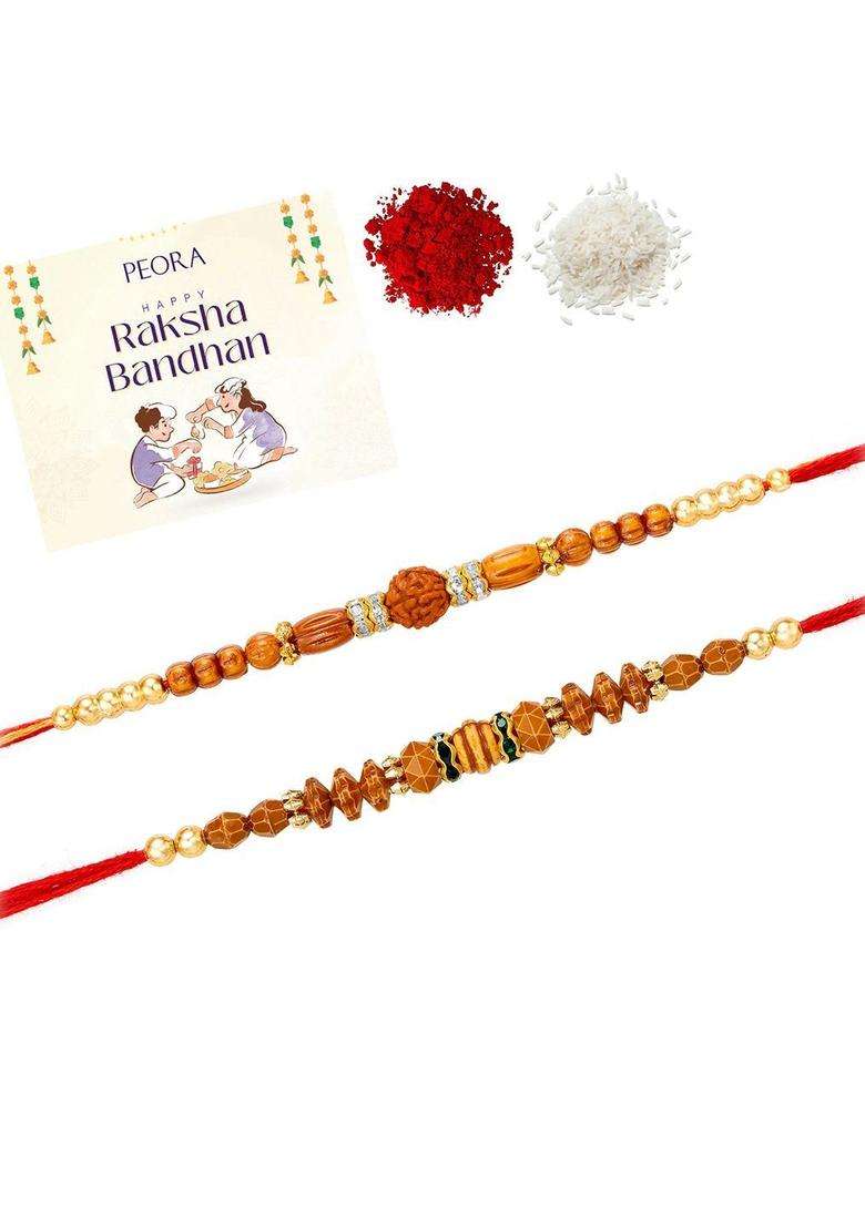 Red Rudraksha Rakhi Set Of 2 - Indya