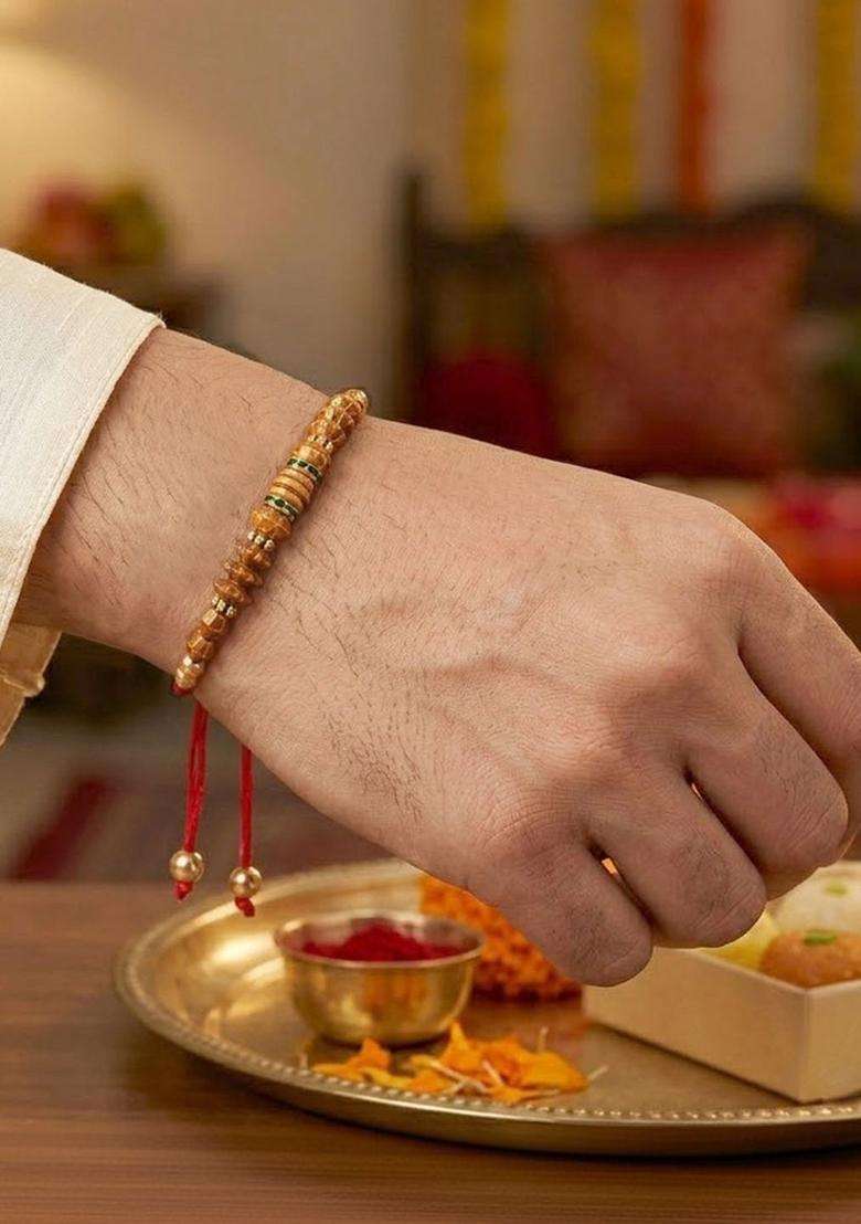 Red Rudraksha Rakhi Set Of 2 - Indya