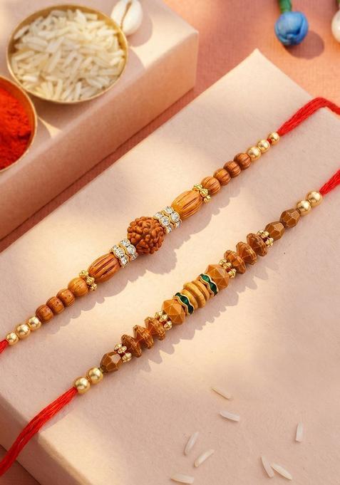 Red Rudraksha Rakhi Set Of 2