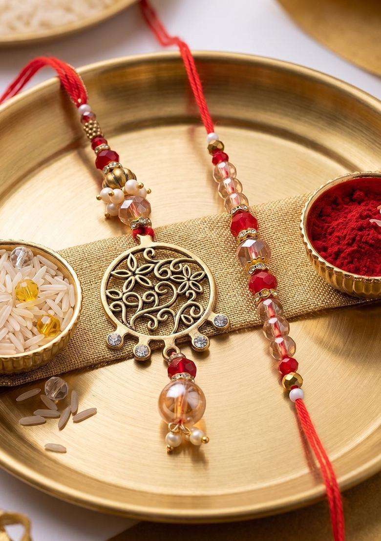 Red Lumba Rakhi Set Of 2 - Indya
