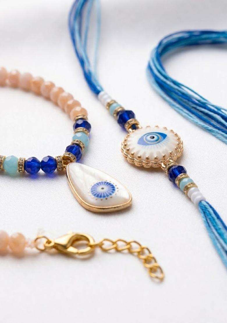 Blue Evil Eye Rakhi Set Of 2 - Indya