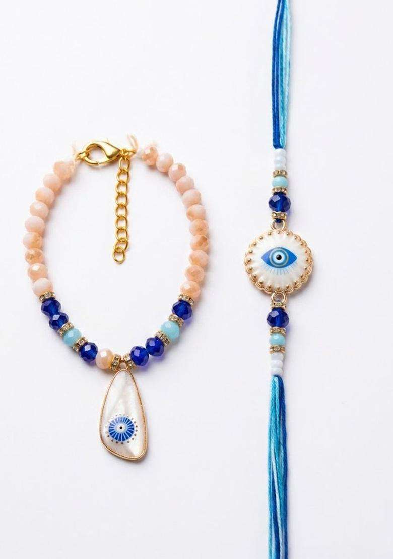Blue Evil Eye Rakhi Set Of 2 - Indya