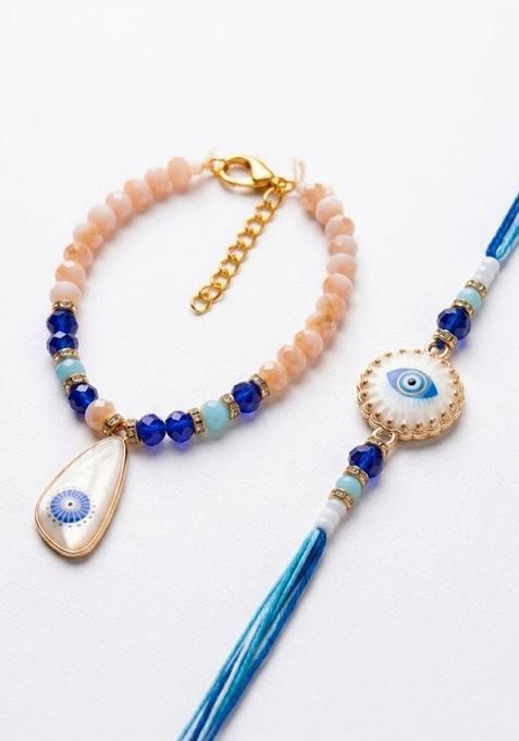 Blue Evil Eye Rakhi Set Of 2