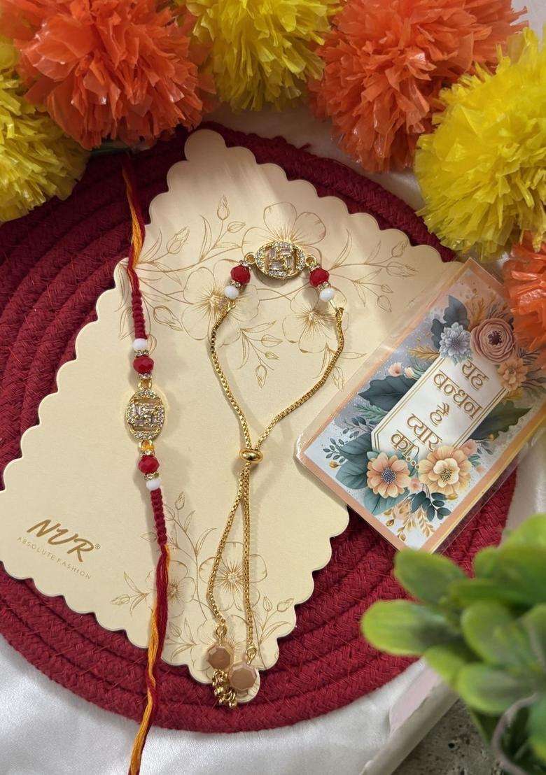 Golden Bhaiya Bhabhi Rakhi Set Of 2 - Indya