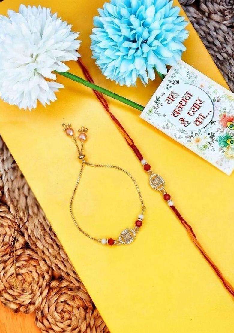 Golden Bhaiya Bhabhi Rakhi Set Of 2 - Indya