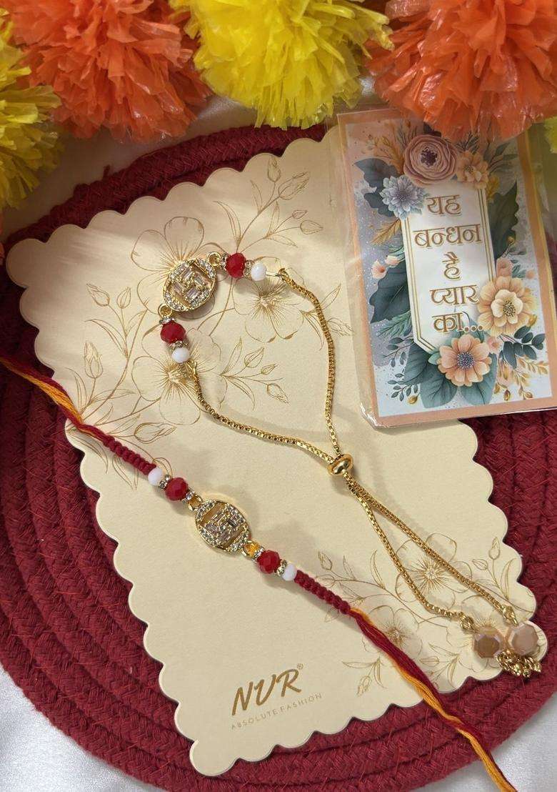 Golden Bhaiya Bhabhi Rakhi Set Of 2 - Indya