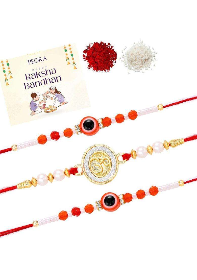 Red Thread Rakhi Set Of 3 - Indya