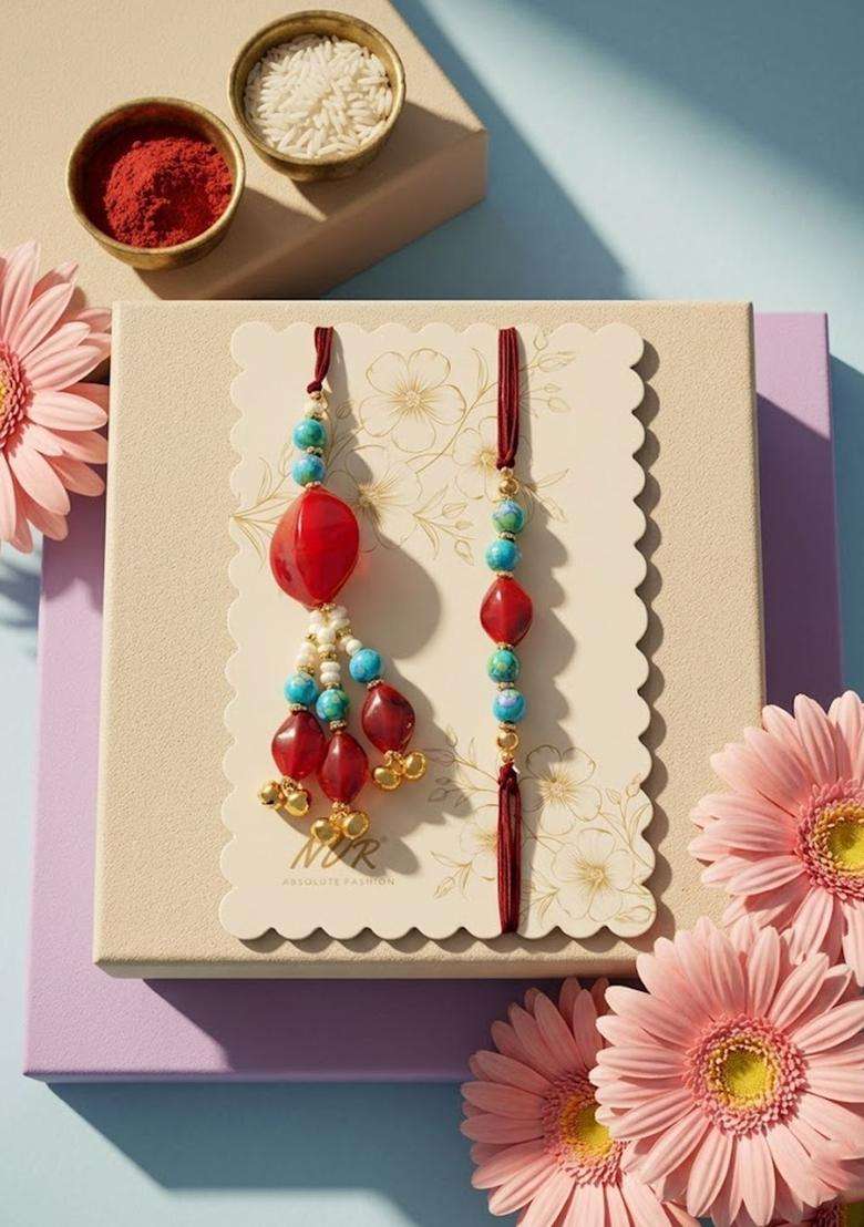 Red Lumba Rakhi Set Of 2 - Indya