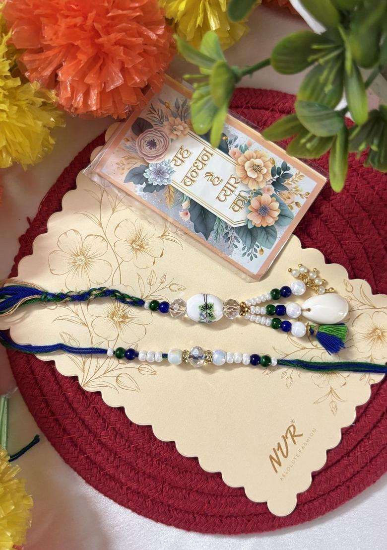 Green Bhaiya Bhabhi Rakhi Set Of 2 - Indya