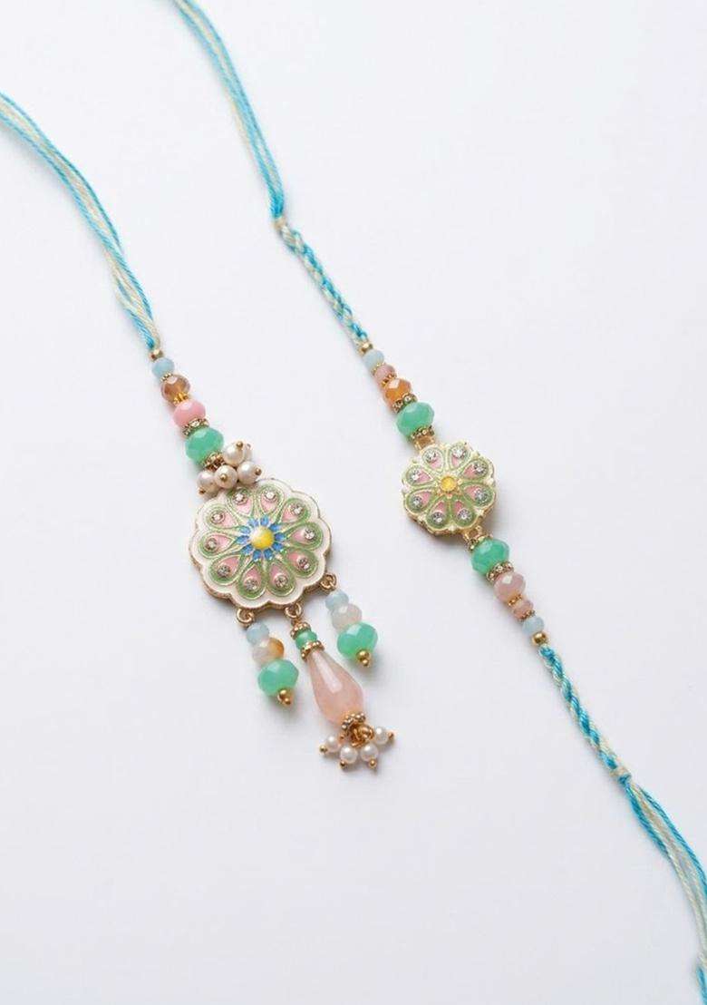 Multicolor Bhaiya Bhabhi Rakhi Set Of 2 - Indya