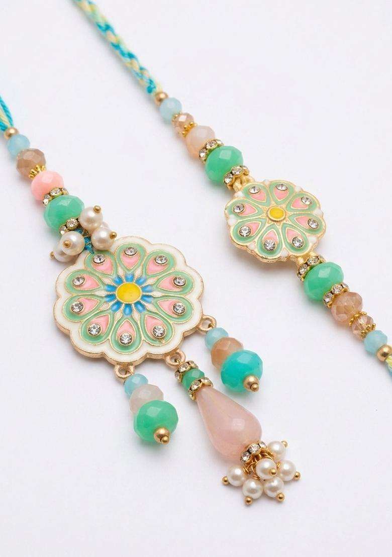 Multicolor Bhaiya Bhabhi Rakhi Set Of 2 - Indya