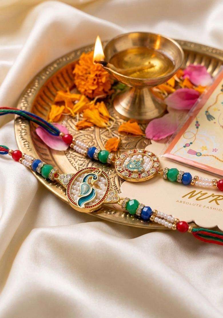 Multicolor Bhaiya Bhabhi Rakhi Set Of 2 - Indya