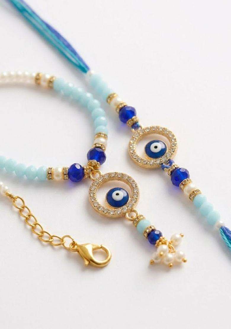 Blue Evil Eye Rakhi Set Of 2 - Indya