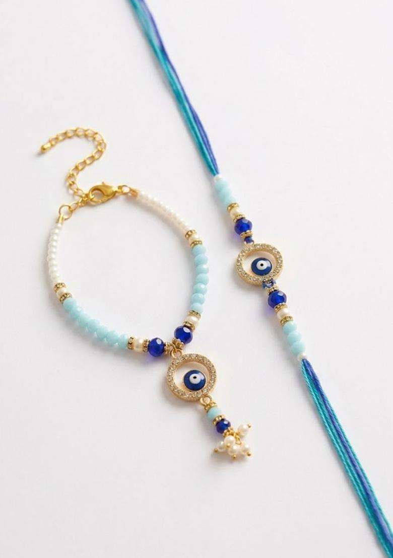 Blue Evil Eye Rakhi Set Of 2 - Indya