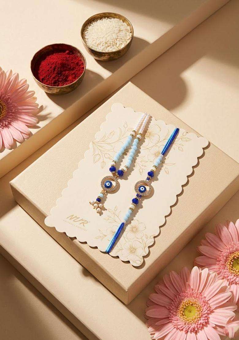 Blue Evil Eye Rakhi Set Of 2 - Indya