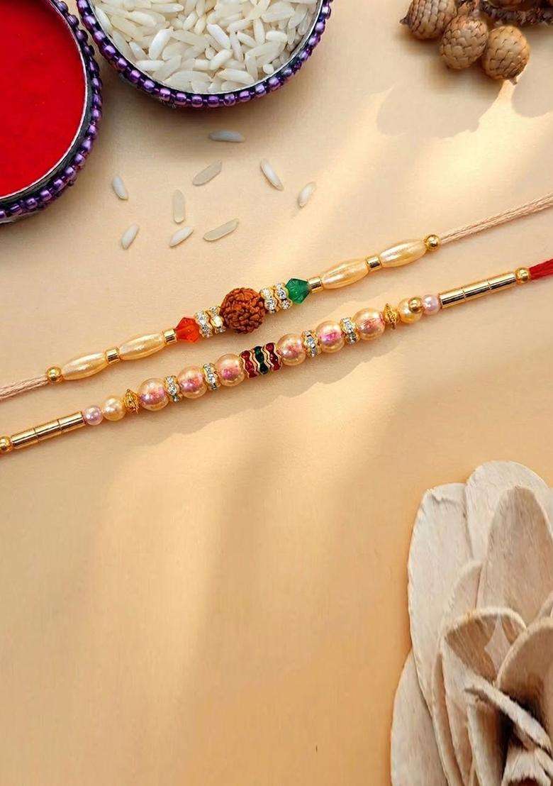 Red Rudraksha Rakhi Set Of 2 - Indya