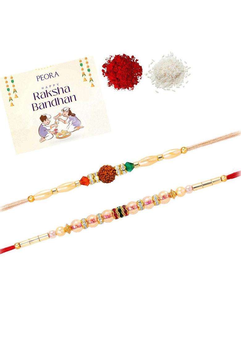 Red Rudraksha Rakhi Set Of 2 - Indya