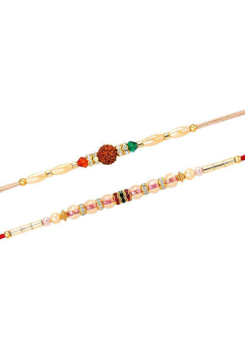 Red Rudraksha Rakhi Set Of 2 - Indya