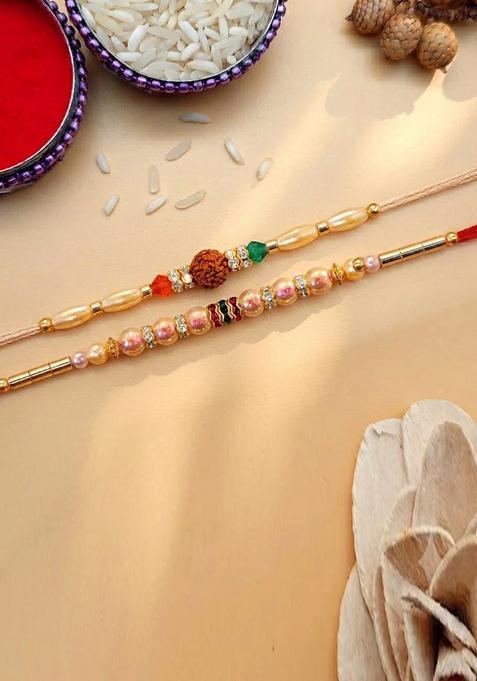 Red Rudraksha Rakhi Set Of 2