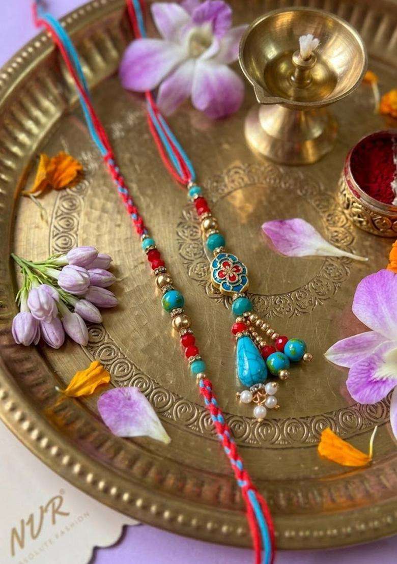 Multicolor Bhaiya Bhabhi Rakhi Set Of 2 - Indya