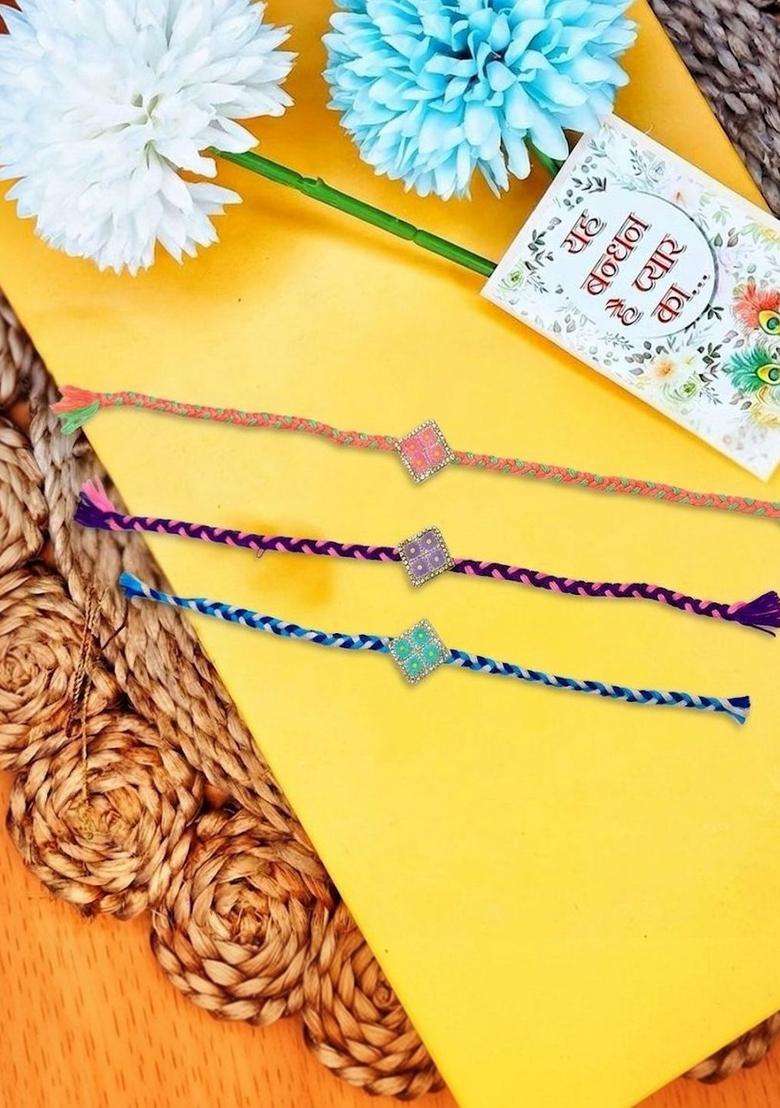 Multicolor Thread Rakhi Set Of 3 - Indya