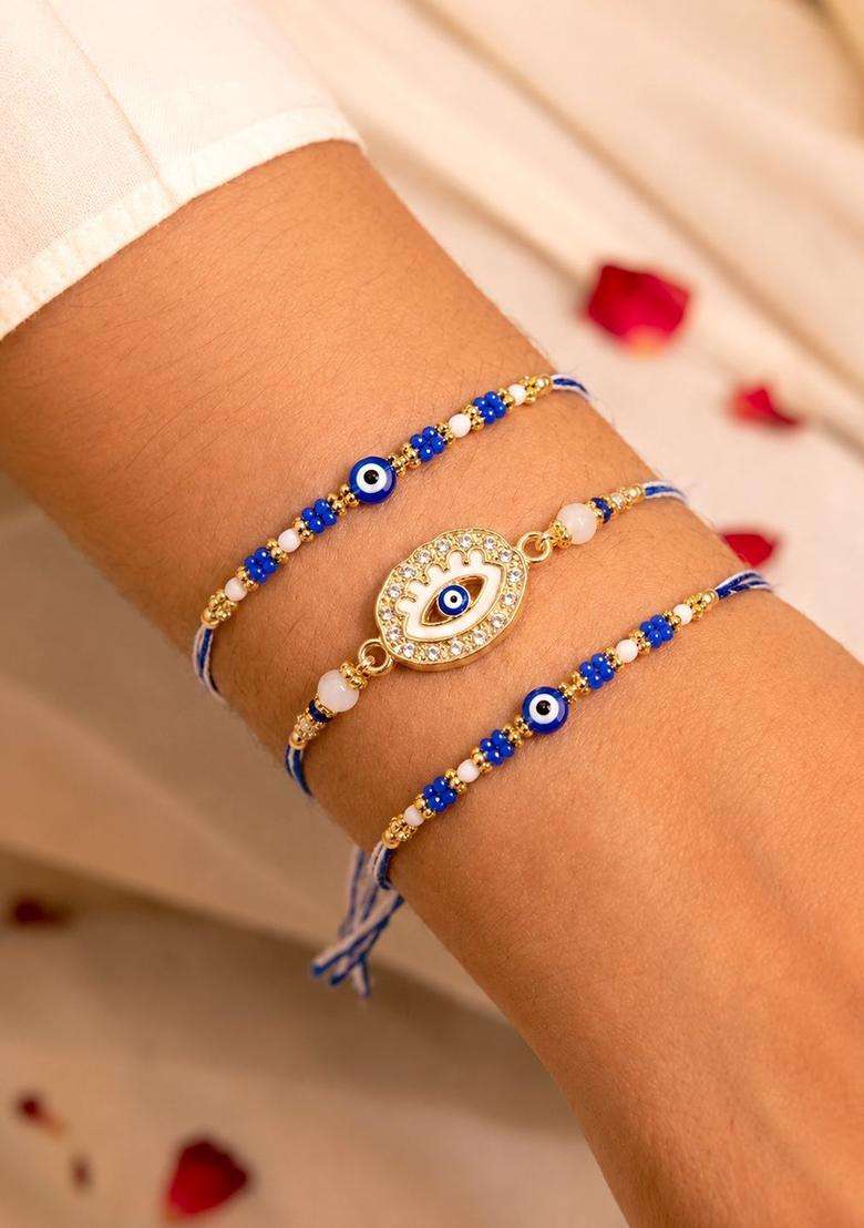 Blue Evil Eye Rakhi Set Of 3 - Indya