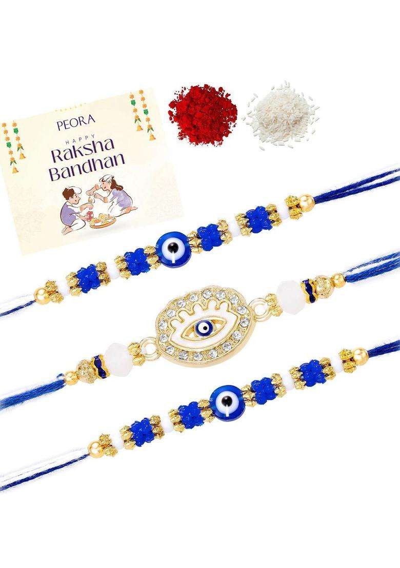 Blue Evil Eye Rakhi Set Of 3 - Indya