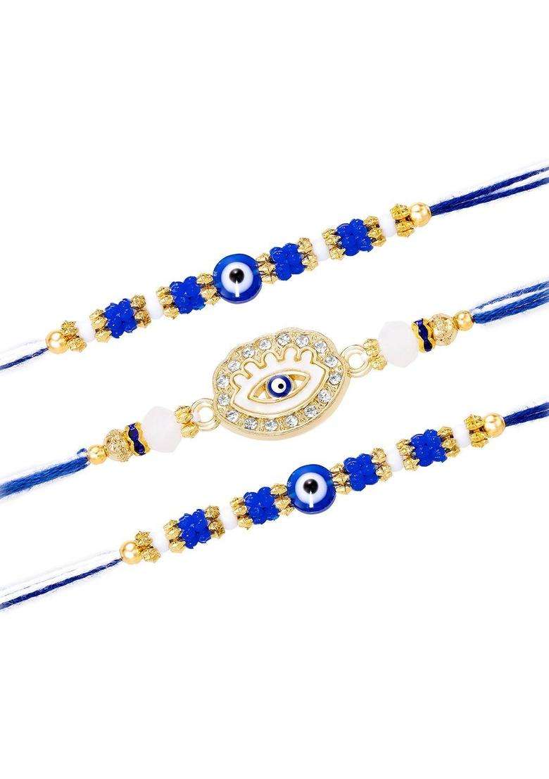 Blue Evil Eye Rakhi Set Of 3 - Indya
