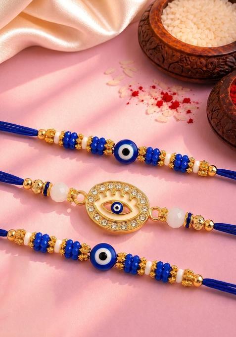 Blue Evil Eye Rakhi Set Of 3