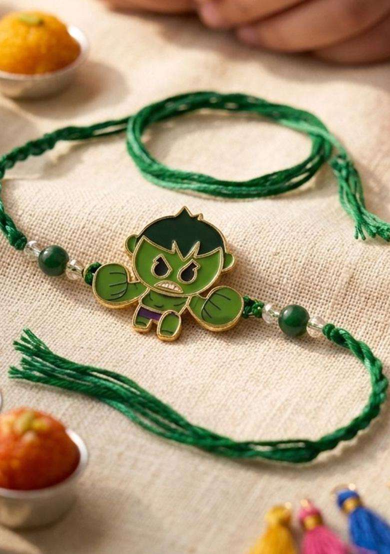 Green Thread Rakhi Set Of 1 - Indya
