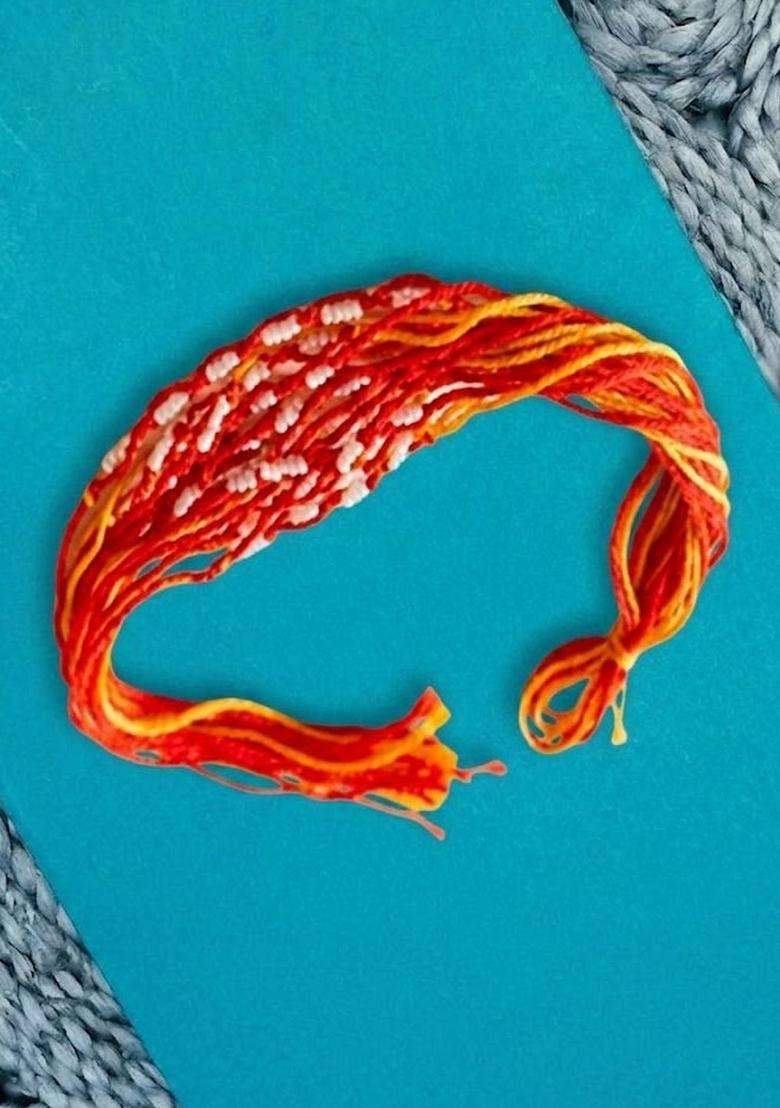 Red Multistrand Rakhi Set Of 6 - Indya