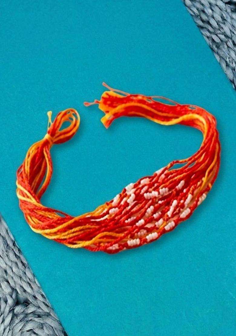 Red Multistrand Rakhi Set Of 6 - Indya
