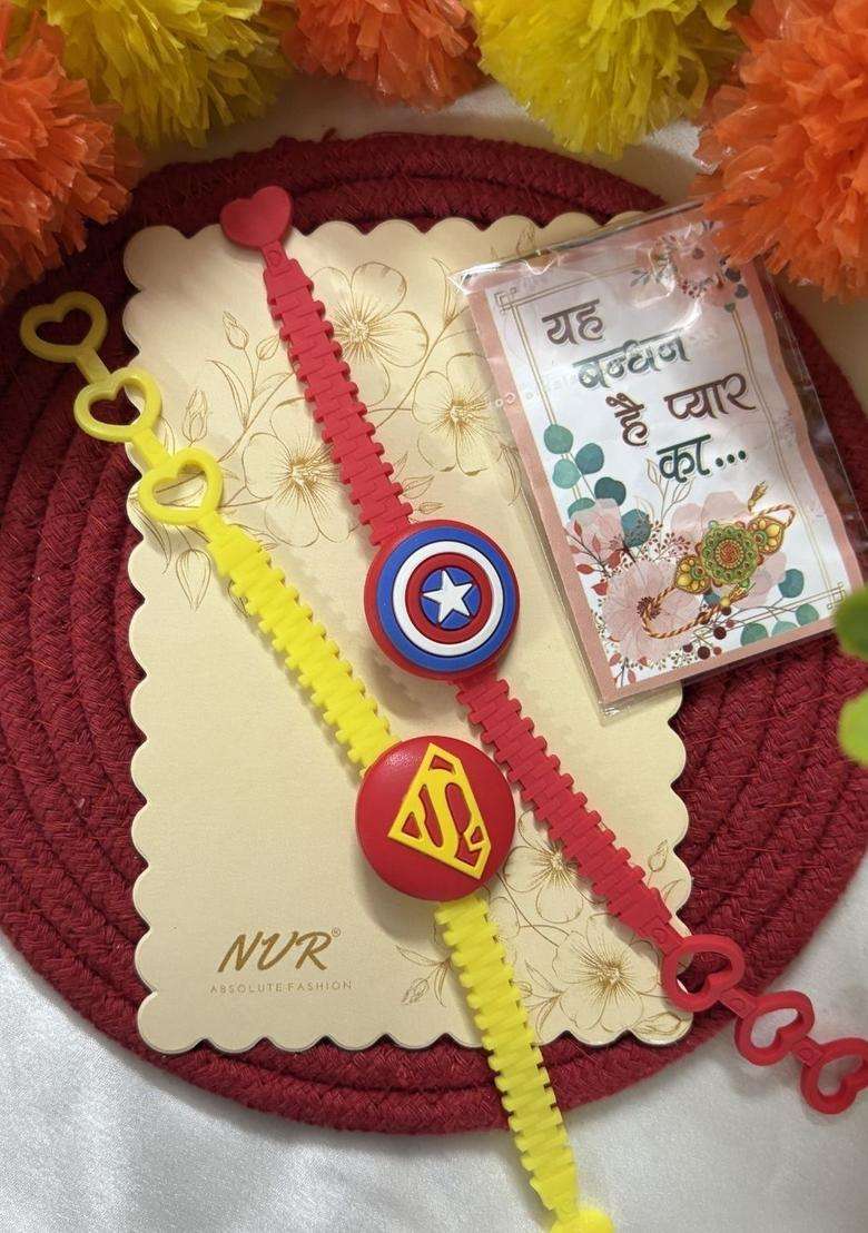 Red Elasticated Rakhi Set Of 2 - Indya