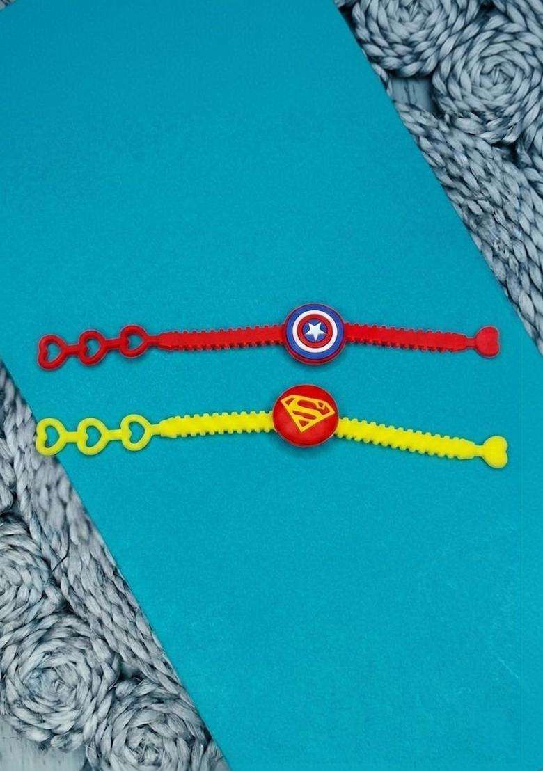 Red Elasticated Rakhi Set Of 2 - Indya