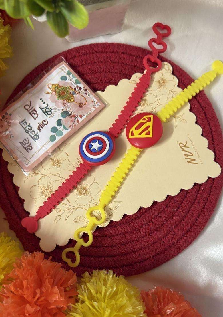 Red Elasticated Rakhi Set Of 2 - Indya