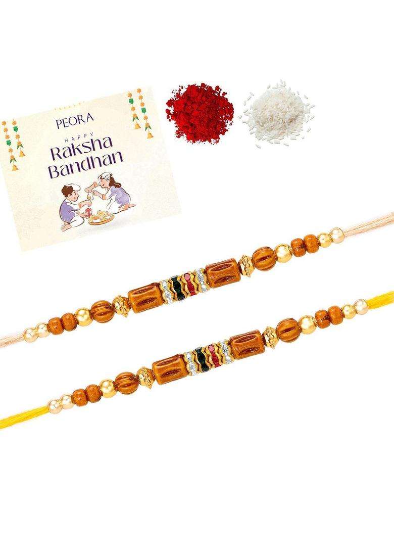 Brown Thread Rakhi Set Of 2 - Indya