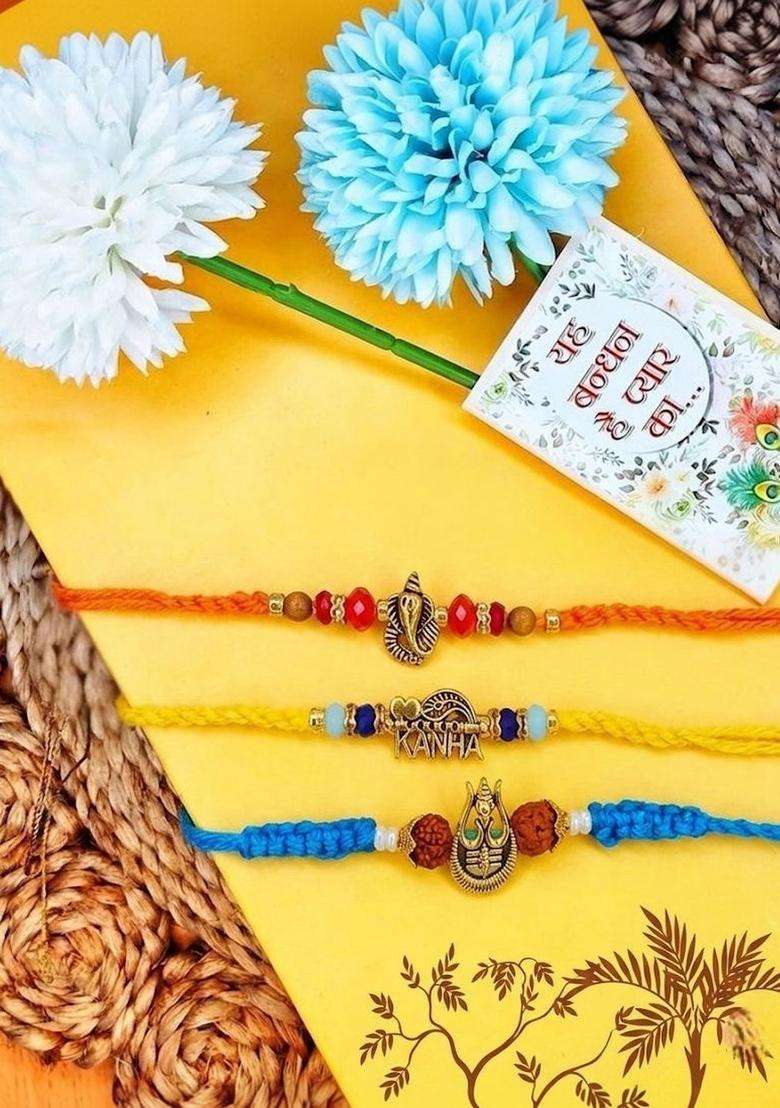 Golden Thread Rakhi Set Of 3 - Indya