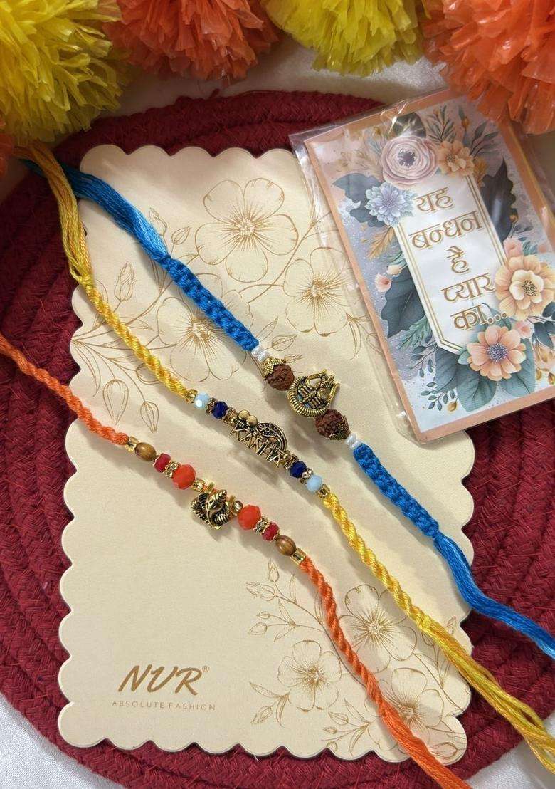 Golden Thread Rakhi Set Of 3 - Indya
