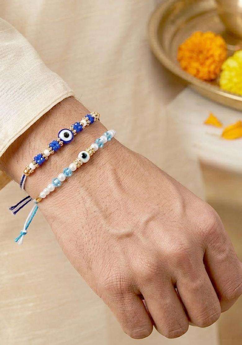 Blue Evil Eye Rakhi Set Of 2 - Indya