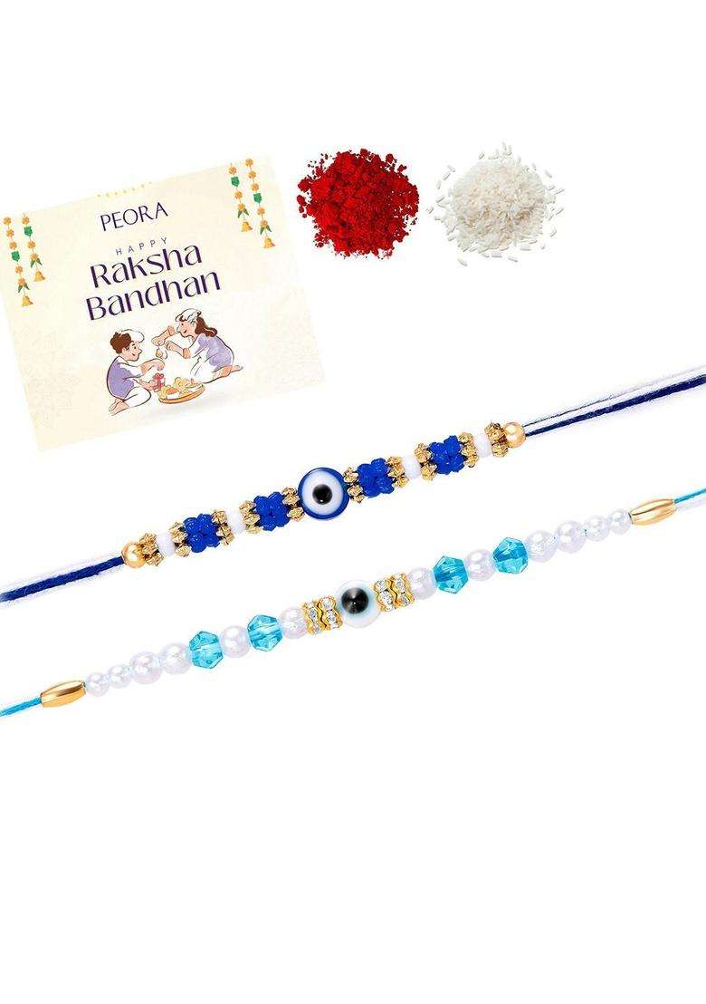 Blue Evil Eye Rakhi Set Of 2 - Indya