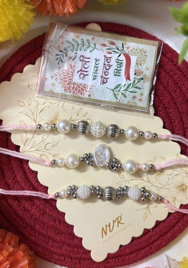 Silver Thread Rakhi Set Of 3 - Indya