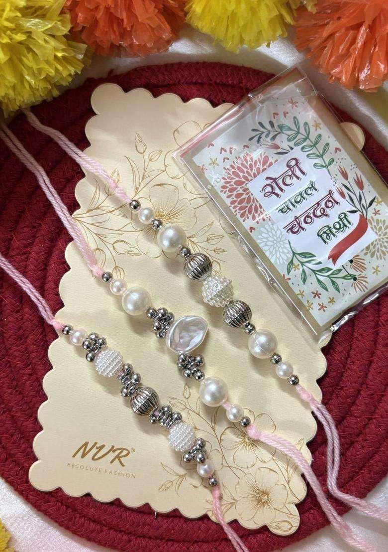 Silver Thread Rakhi Set Of 3 - Indya